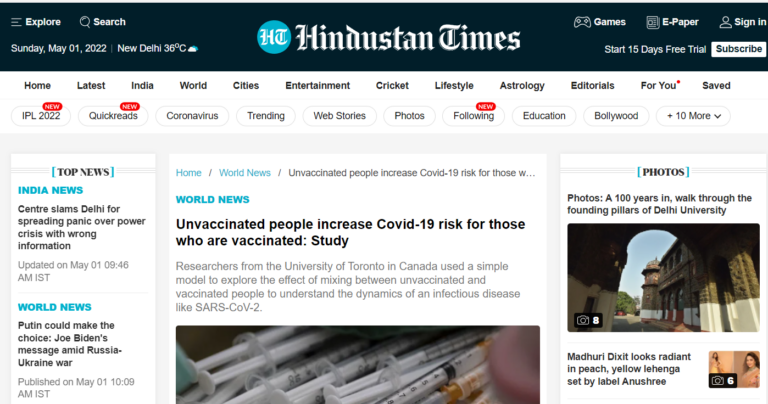 https://www.hindustantimes.com/world-news/unvaccinated-people-increase-covid-19-risk-for-those-who-are-vaccinated-study-101650872534835.html